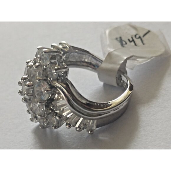 Italian 925 Sterling Silver Women's Ring with Cluster & Bar Zirconia -  Size 5 - Picture 6 of 6